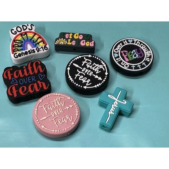 Silicone Focal Beads DIY For Beadable Pens Faith Bible Mixed Lot Of 7 Pieces - Picture 1 of 4